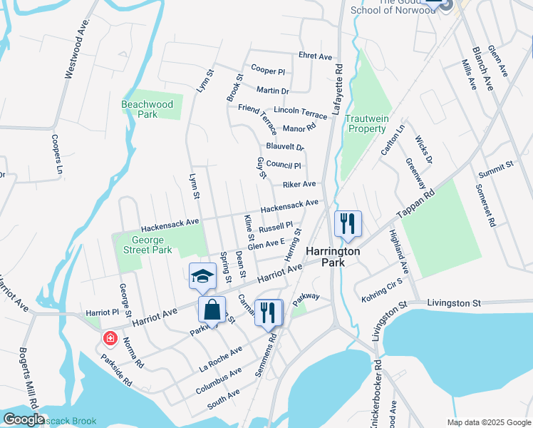 map of restaurants, bars, coffee shops, grocery stores, and more near 35 Russell Place in Harrington Park