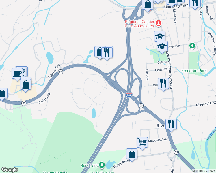 map of restaurants, bars, coffee shops, grocery stores, and more near 15 Carper Lane in Riverdale