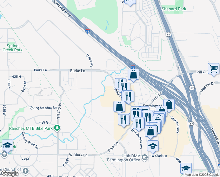 map of restaurants, bars, coffee shops, grocery stores, and more near 547 Station Parkway in Farmington