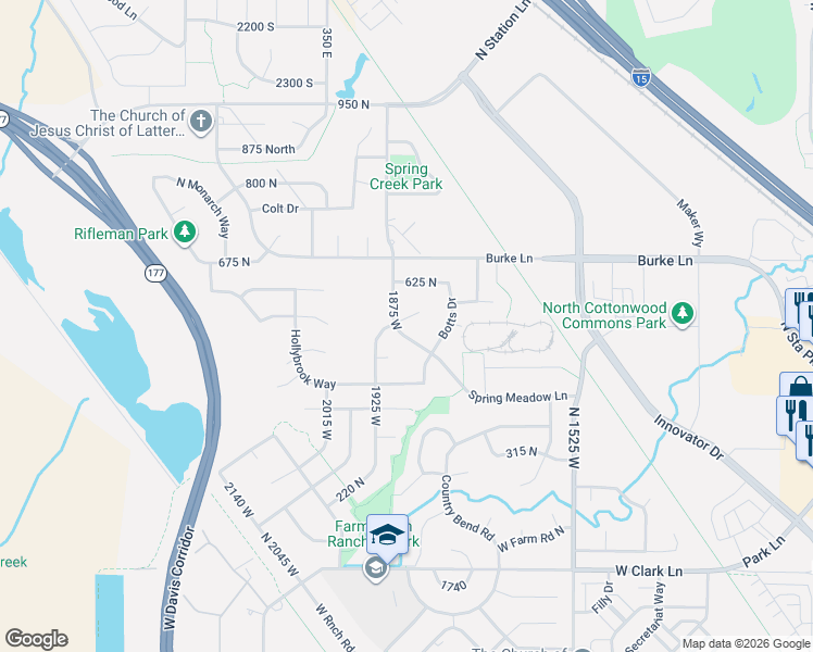 map of restaurants, bars, coffee shops, grocery stores, and more near 506 West Old Fort Road in Farmington