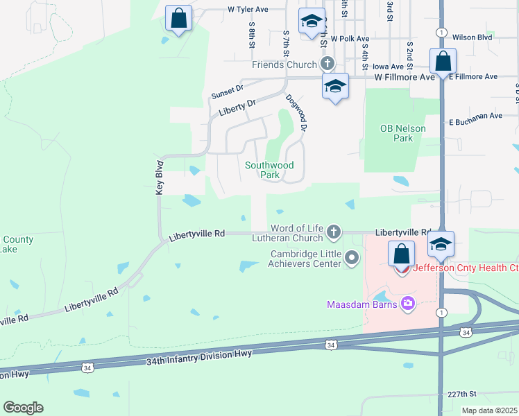map of restaurants, bars, coffee shops, grocery stores, and more near 2082-2090 Libertyville Road in Fairfield