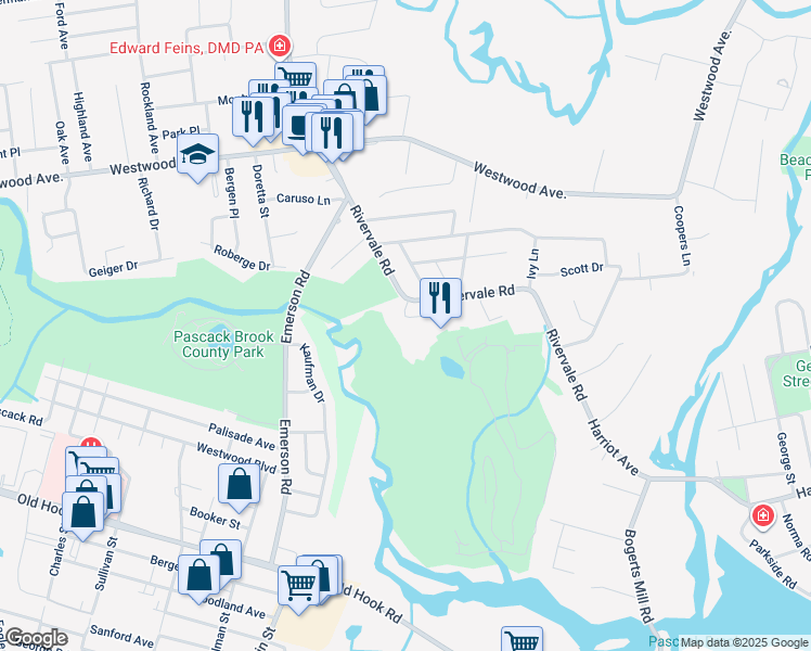 map of restaurants, bars, coffee shops, grocery stores, and more near 23 John Shine Court in River Vale