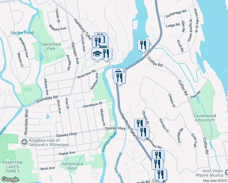 map of restaurants, bars, coffee shops, grocery stores, and more near 2387 Hamburg Turnpike in Wayne
