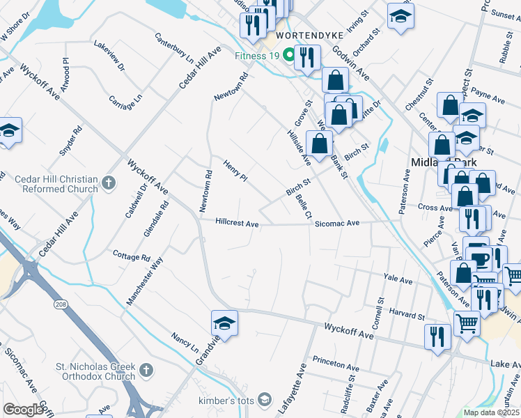 map of restaurants, bars, coffee shops, grocery stores, and more near 12 Short Street in Midland Park