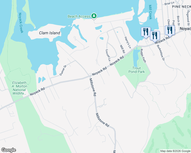 map of restaurants, bars, coffee shops, grocery stores, and more near 1736 Millstone Road in Sag Harbor