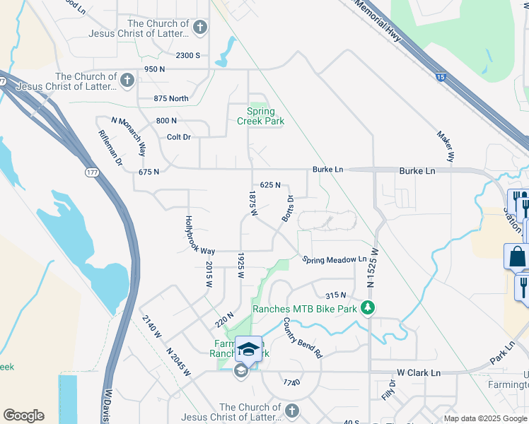 map of restaurants, bars, coffee shops, grocery stores, and more near 511 North Botts Drive in Farmington