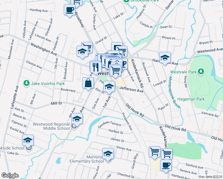 map of restaurants, bars, coffee shops, grocery stores, and more near 71 1st Avenue in Westwood