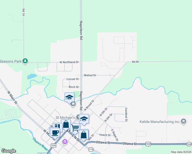 map of restaurants, bars, coffee shops, grocery stores, and more near 159 Walnut Drive in Ottawa