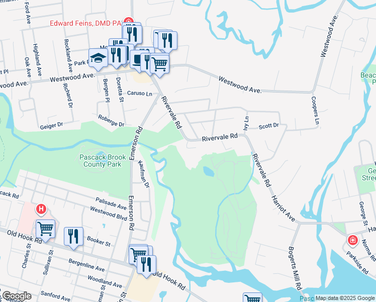 map of restaurants, bars, coffee shops, grocery stores, and more near 23 John Shine Court in River Vale