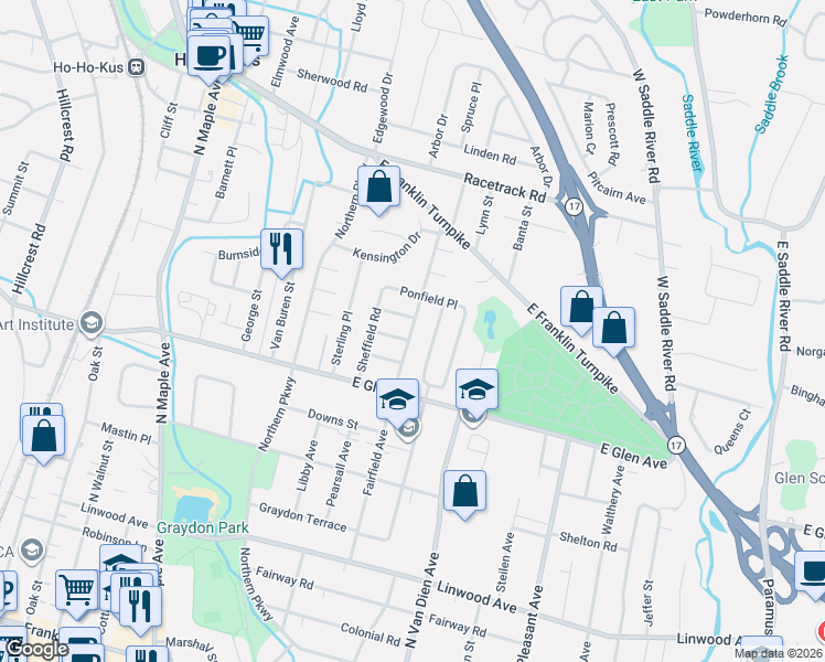 map of restaurants, bars, coffee shops, grocery stores, and more near 432 Fairfield Avenue in Ridgewood