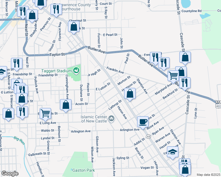 map of restaurants, bars, coffee shops, grocery stores, and more near 828 Morton Street in New Castle