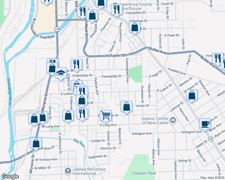 map of restaurants, bars, coffee shops, grocery stores, and more near 506 Bleakley Avenue in New Castle