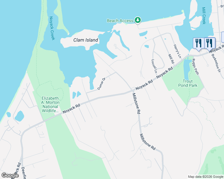 map of restaurants, bars, coffee shops, grocery stores, and more near 2858 Noyack Road in Sag Harbor