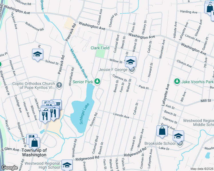 map of restaurants, bars, coffee shops, grocery stores, and more near 600 Kenneth Street in Township of Washington