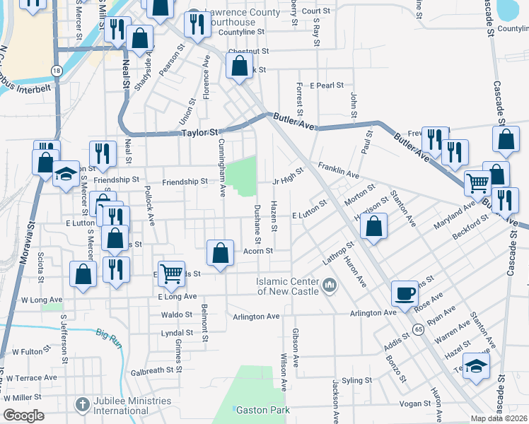 map of restaurants, bars, coffee shops, grocery stores, and more near 912 Hazen Street in New Castle