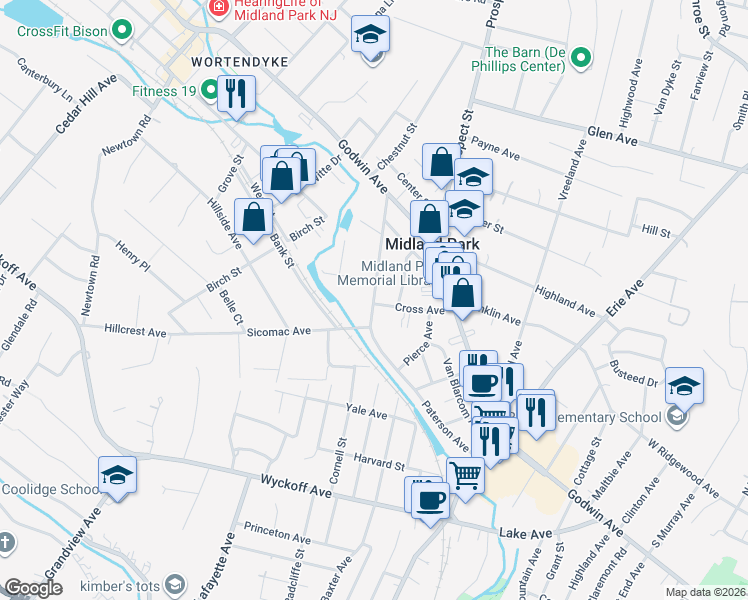map of restaurants, bars, coffee shops, grocery stores, and more near 14 Morrow Road in Midland Park