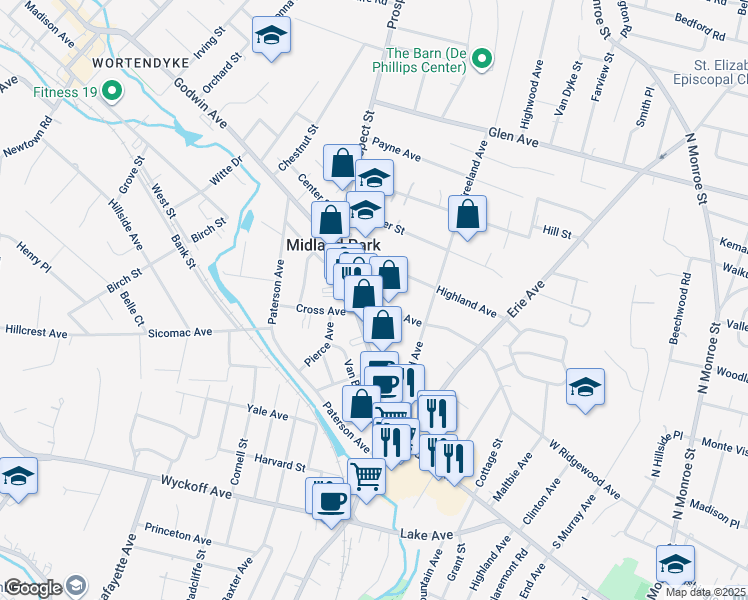 map of restaurants, bars, coffee shops, grocery stores, and more near 268 Godwin Avenue in Midland Park
