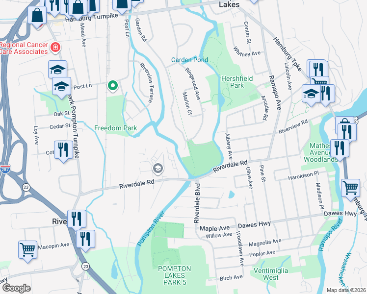 map of restaurants, bars, coffee shops, grocery stores, and more near 276 Garden Road in Pompton Lakes