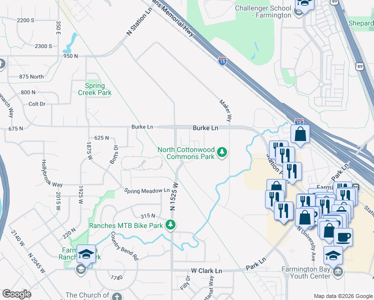 map of restaurants, bars, coffee shops, grocery stores, and more near 1486 West Kiera Court in Farmington