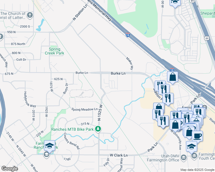 map of restaurants, bars, coffee shops, grocery stores, and more near 1484 West Kiera Court in Farmington