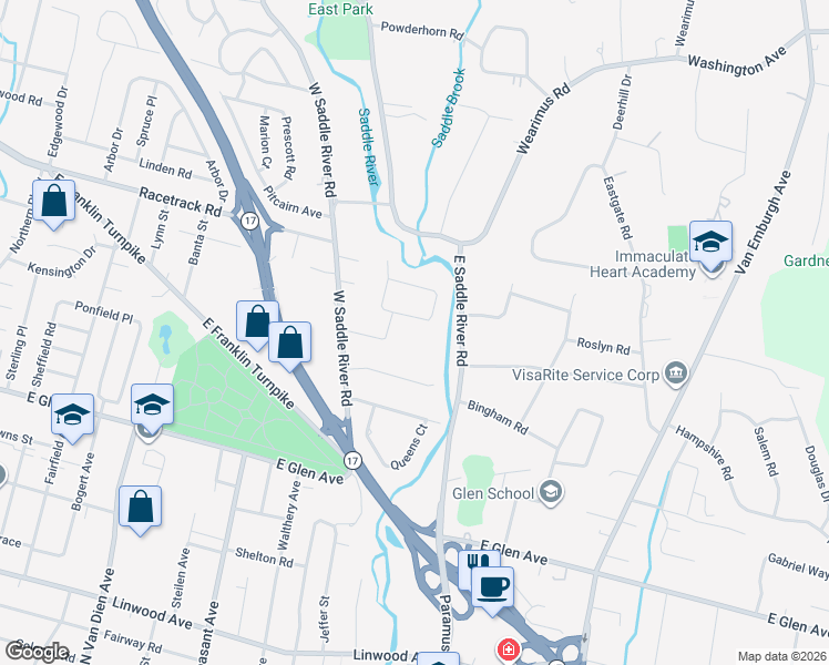 map of restaurants, bars, coffee shops, grocery stores, and more near 687 Howard Road in Ridgewood