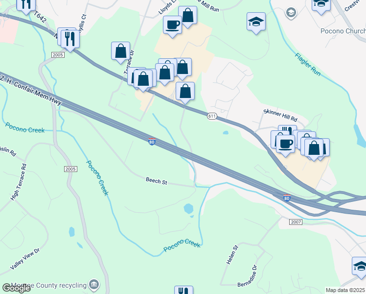 map of restaurants, bars, coffee shops, grocery stores, and more near 339 White Stone Corner Road in Stroudsburg