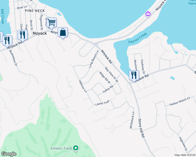 map of restaurants, bars, coffee shops, grocery stores, and more near 46 Ridge Road West in Sag Harbor