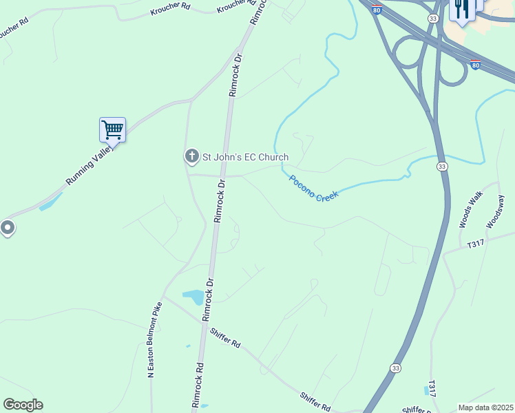 map of restaurants, bars, coffee shops, grocery stores, and more near 5093 Custard Rd in Stroudsburg