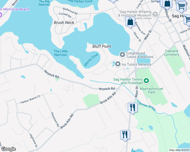 map of restaurants, bars, coffee shops, grocery stores, and more near 29 Morris Cove Lane in Sag Harbor