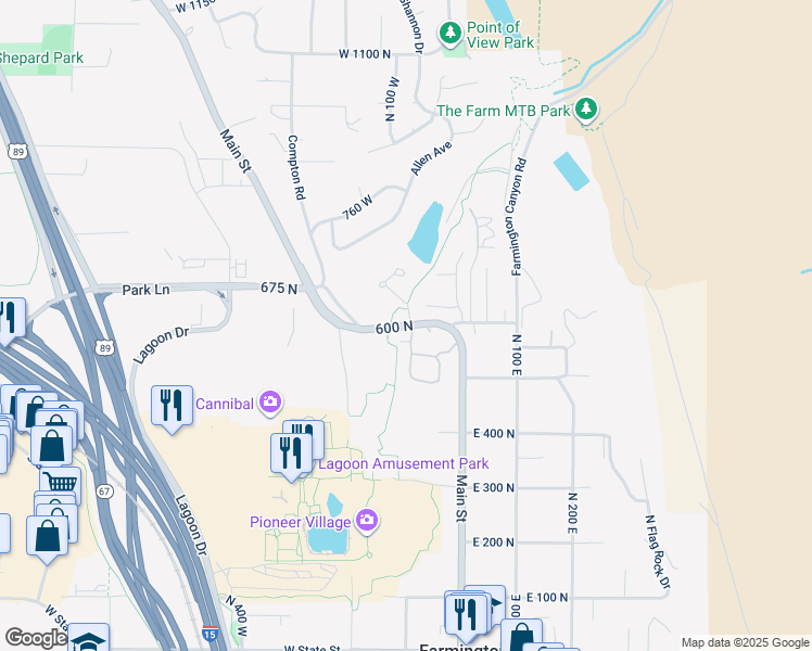 map of restaurants, bars, coffee shops, grocery stores, and more near 108 North Main Street in Farmington