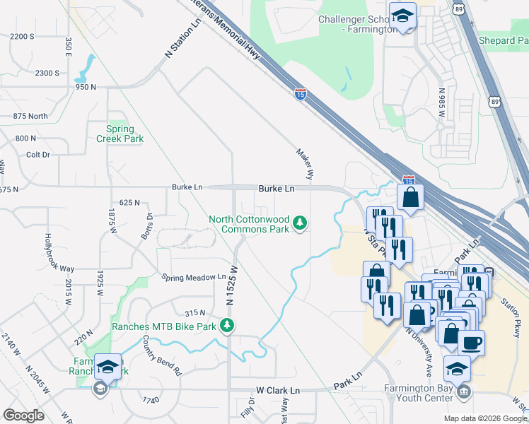 map of restaurants, bars, coffee shops, grocery stores, and more near 597 Nichole Lane in Farmington