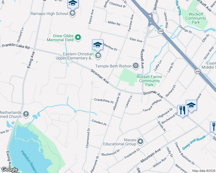 map of restaurants, bars, coffee shops, grocery stores, and more near 507 Sicomac Avenue in Wyckoff