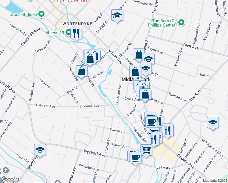 map of restaurants, bars, coffee shops, grocery stores, and more near 14 Morrow Road in Midland Park