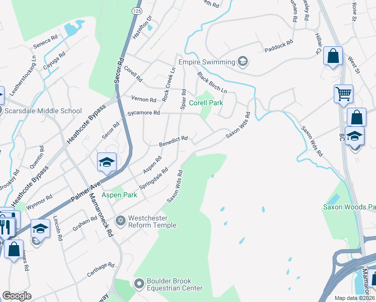 map of restaurants, bars, coffee shops, grocery stores, and more near 42 Springdale Road in Scarsdale