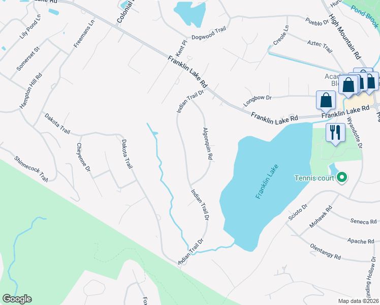 map of restaurants, bars, coffee shops, grocery stores, and more near 331 Indian Trail Drive in Franklin Lakes