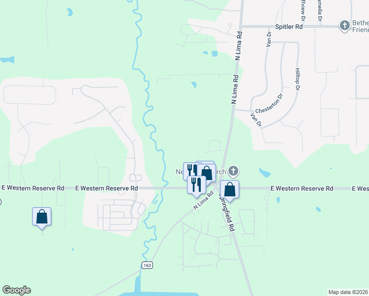 map of restaurants, bars, coffee shops, grocery stores, and more near 3100 Parkland Court in Youngstown