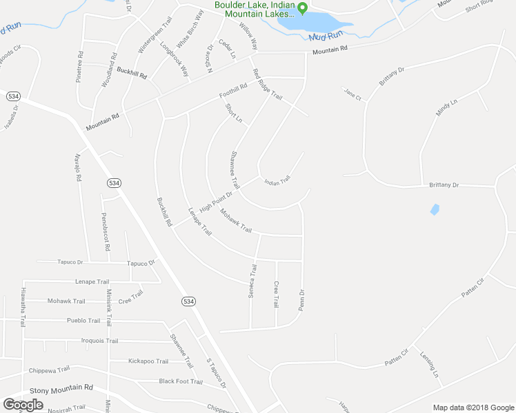 map of restaurants, bars, coffee shops, grocery stores, and more near 1516 Shawnee Trail in Albrightsville
