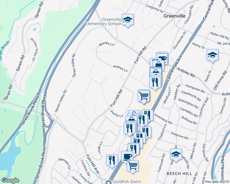 map of restaurants, bars, coffee shops, grocery stores, and more near 200 Fort Hill Road in Scarsdale