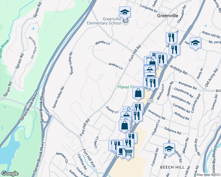 map of restaurants, bars, coffee shops, grocery stores, and more near 200 Fort Hill Road in Scarsdale