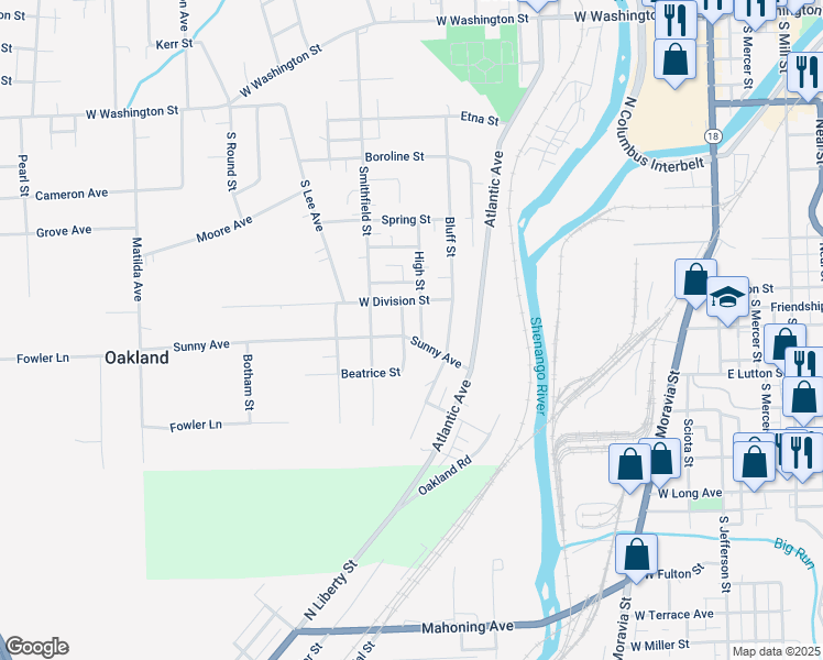 map of restaurants, bars, coffee shops, grocery stores, and more near 1210 Sunny Avenue in New Castle