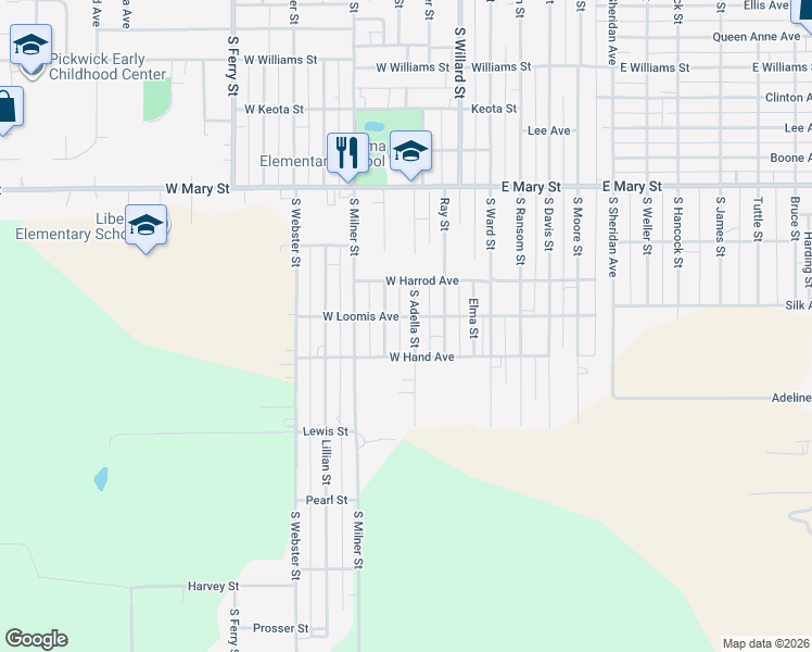 map of restaurants, bars, coffee shops, grocery stores, and more near 701-799 South Adella Street in Ottumwa