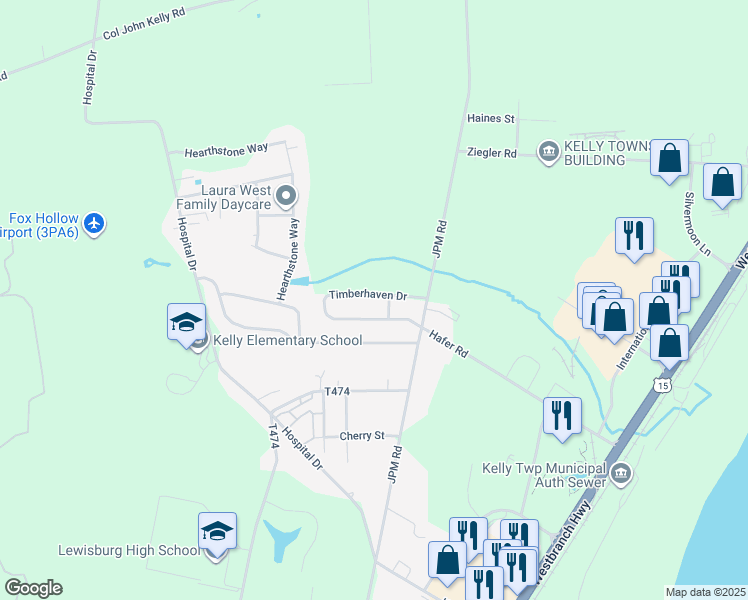 map of restaurants, bars, coffee shops, grocery stores, and more near 226 Timberhaven Drive in Lewisburg