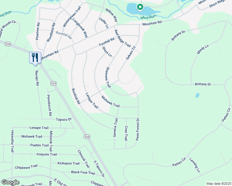 map of restaurants, bars, coffee shops, grocery stores, and more near 32 Shawnee Trail in Albrightsville