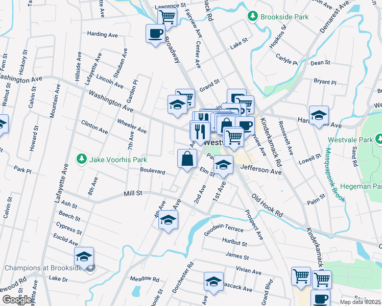 map of restaurants, bars, coffee shops, grocery stores, and more near 541 4th Avenue in Westwood