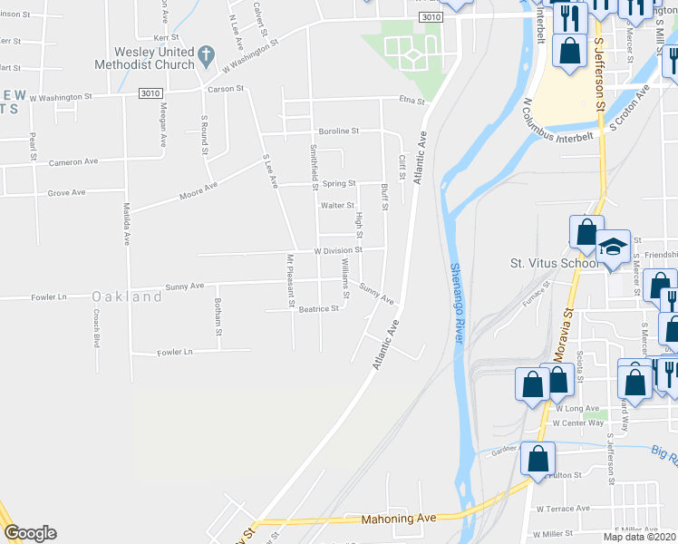 map of restaurants, bars, coffee shops, grocery stores, and more near 1210 Sunny Avenue in New Castle