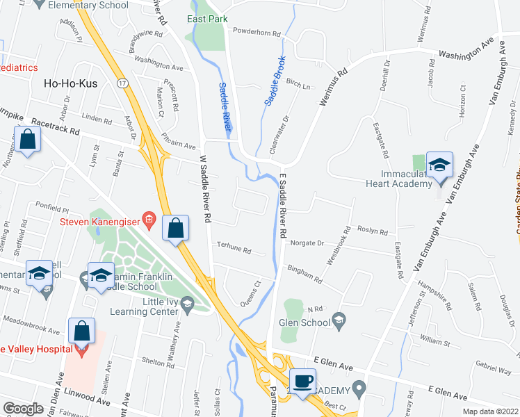 map of restaurants, bars, coffee shops, grocery stores, and more near 687 Howard Road in Ridgewood