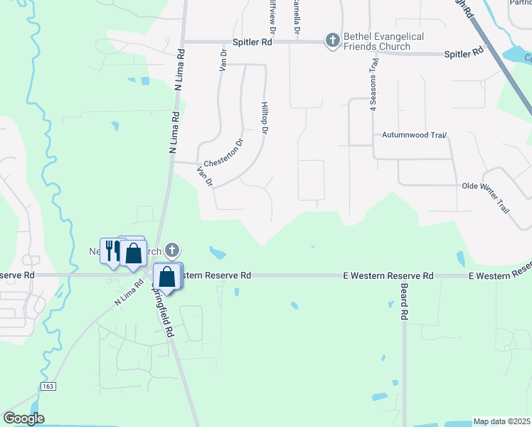 map of restaurants, bars, coffee shops, grocery stores, and more near 8758 Suncrest Drive in Youngstown