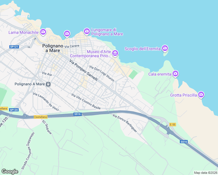 map of restaurants, bars, coffee shops, grocery stores, and more near 9 Via Pietro Nenni in Polignano a Mare