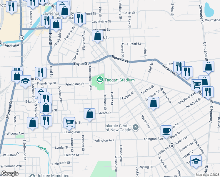 map of restaurants, bars, coffee shops, grocery stores, and more near 912 Hazen Street in New Castle