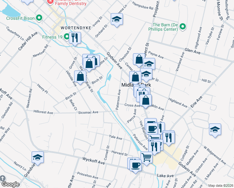 map of restaurants, bars, coffee shops, grocery stores, and more near 14 Morrow Road in Midland Park